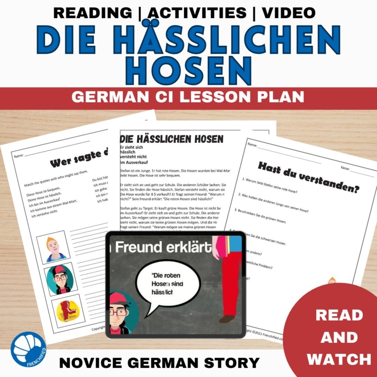 German Reading Comprehension Story | Die Hässlichen Hosen Activities Clothing