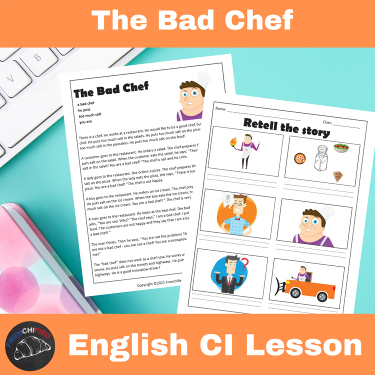 English Comprehensible Input Short Story & ELL Lesson Activities The Bad Chef