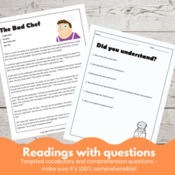 English Comprehensible Input Short Story & ELL Lesson Activities The Bad Chef, image 2