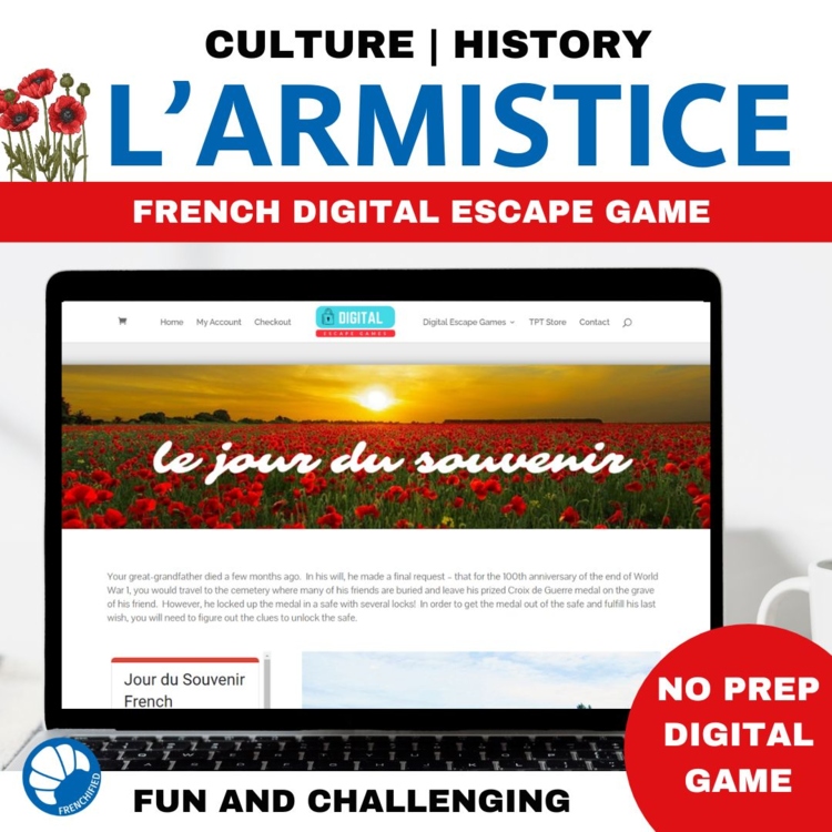 Le jour du Souvenir French digital escape room Veterans Day Armistice activity