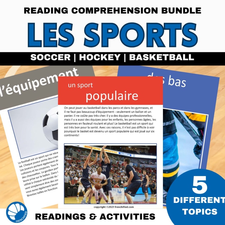 Soccer hockey basketball French sports reading comprehension activity units