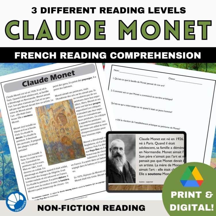 Claude Monet French Reading Comprehension Activities Impressionism