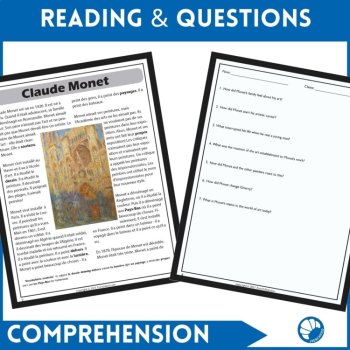 Claude Monet French Reading Comprehension Activities Impressionism, image 2