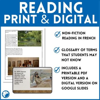 Claude Monet French Reading Comprehension Activities Impressionism, image 3