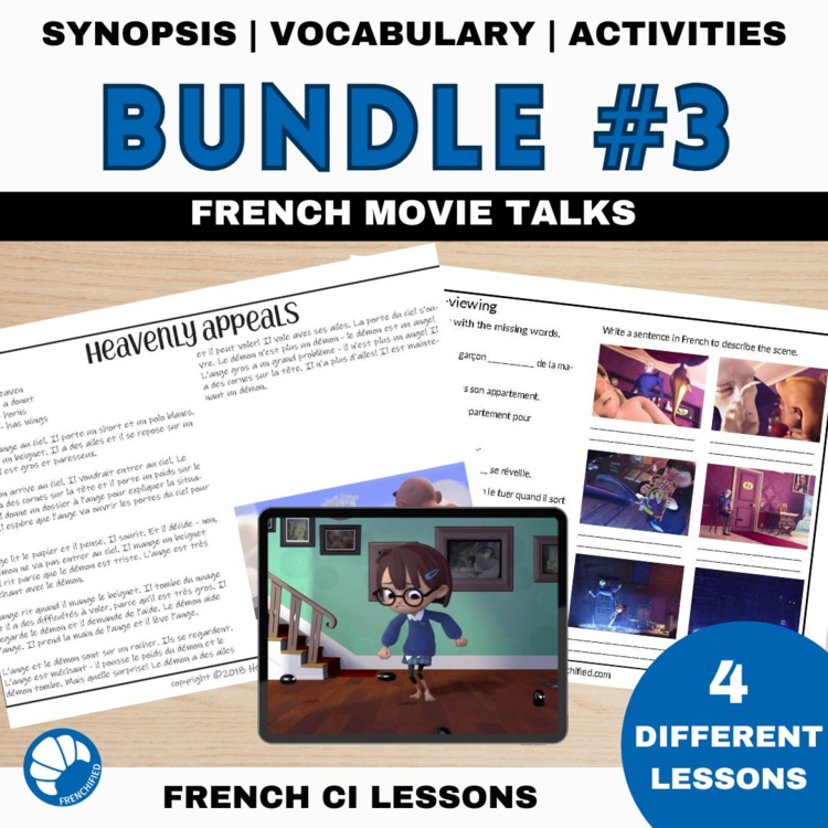 French listening comprehension activity CI movie talk bundle - 4 activities