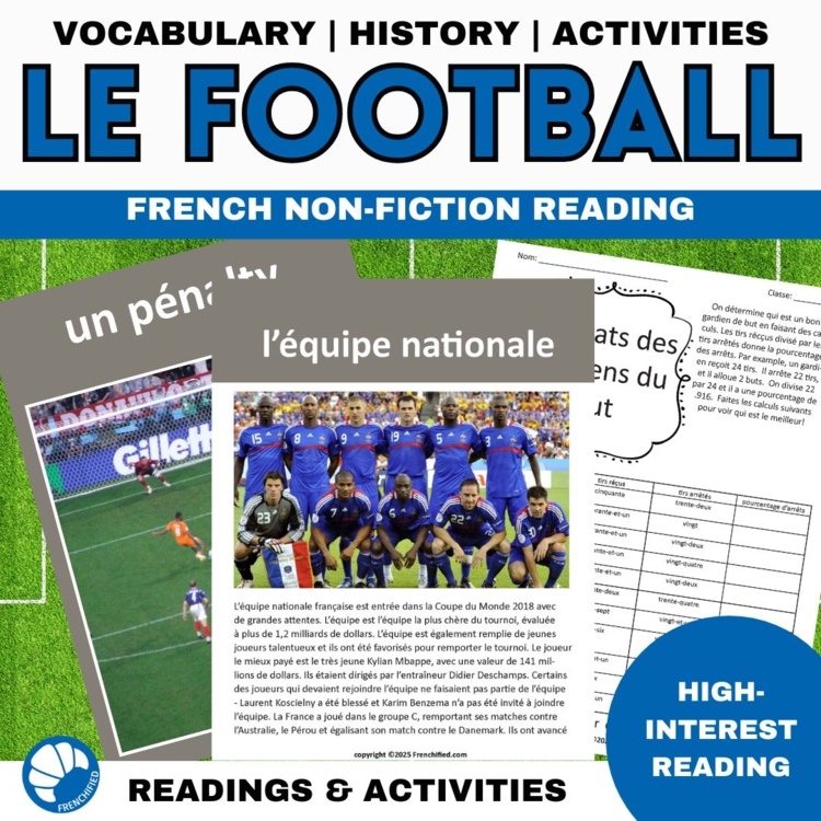 French Soccer Reading Comprehension French World Cup Football Coupe du Monde