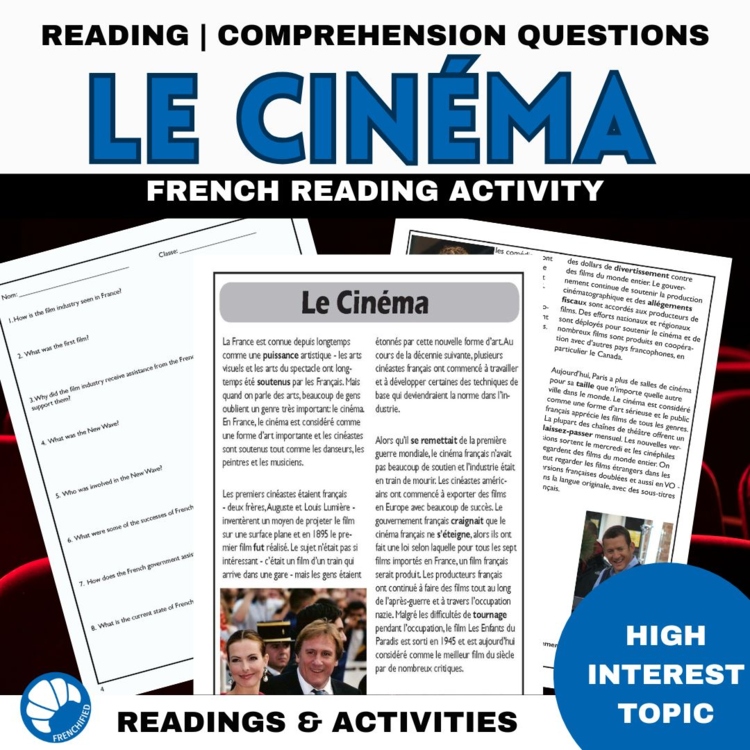 Intermediate French reading comprehension de Lecture Le Cinéma en France
