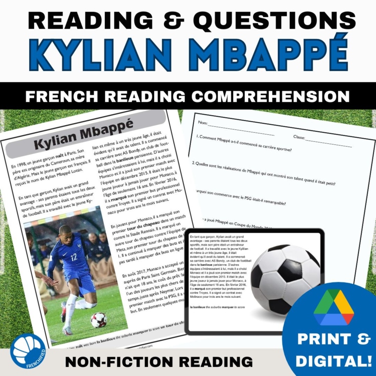 French soccer reading passages comprehension and questions Kylian Mbappe