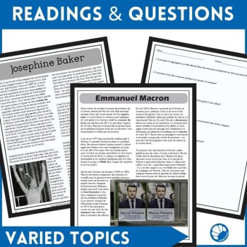 Intermediate French reading comprehension activities biographies bundle, image 2