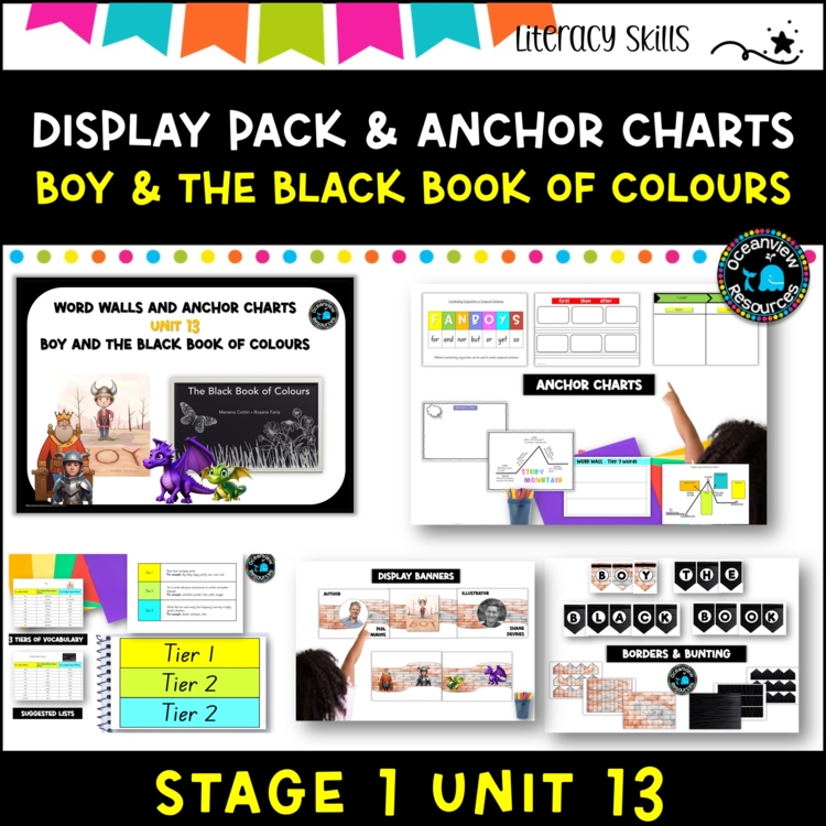 Unit 13- Stage 1: DISPLAY PACK- BOY& THE BLACK BOOK OF COLOURS, and anchor chart