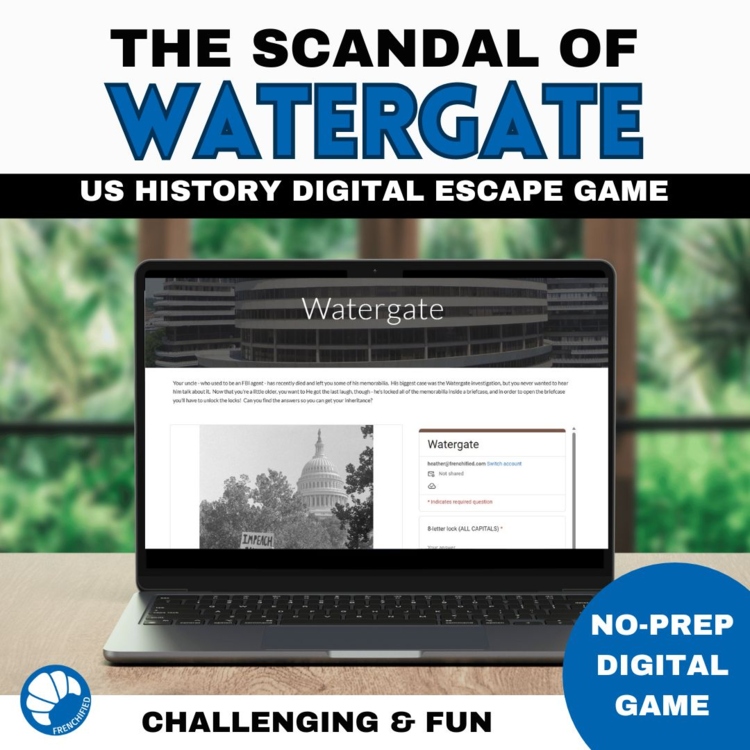 Watergate Escape Room US History High School Nixon scandal Digital Review Game
