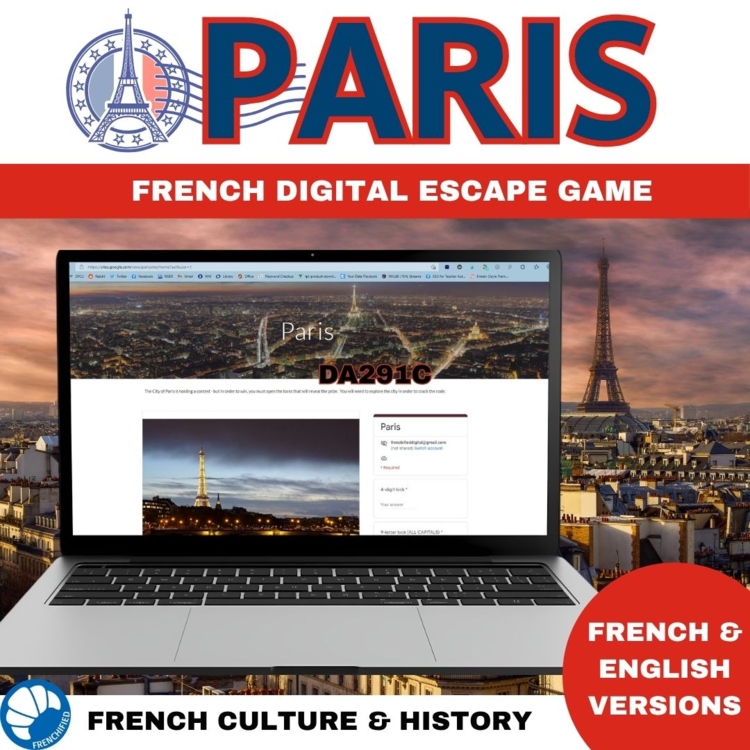 Paris French and English Escape Room Activity for History, Culture & Monuments