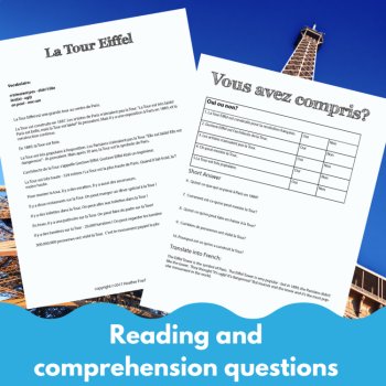 Eiffel Tower PowerPoint | Beginning French Reading Comprehensible Input, image 2