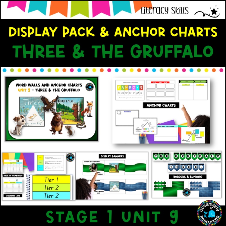 Unit 9- Stage 1: DISPLAY PACK-  Three and The Gruffalo - including anchor charts