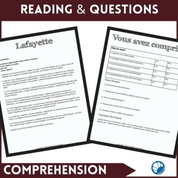 Marquis de Lafayette French Reading Comprehension | Comprehensible Input, image 2