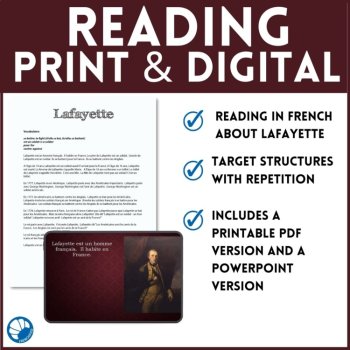Marquis de Lafayette French Reading Comprehension | Comprehensible Input, image 3