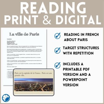 Comprehensible Input Paris lesson Beginning French La Ville de Paris reading, image 3