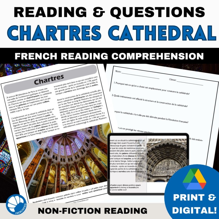 French Language Reading Comprehension Activity Chartres Cathedral in France