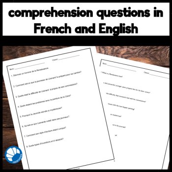 French reading comprehension activity and questions Leonardo Da Vinci, image 3
