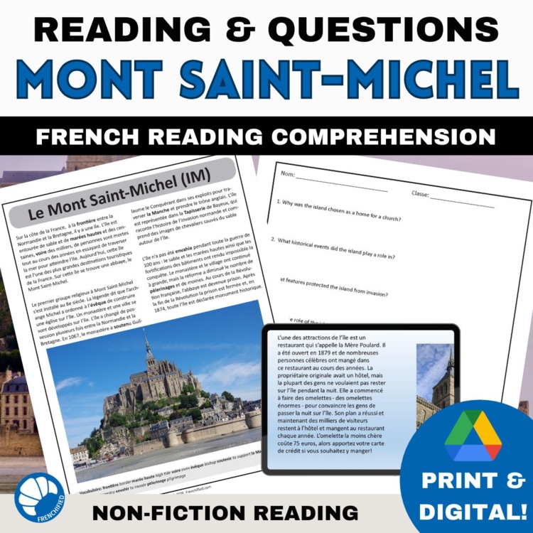 NH/IL/IM French reading comprehension de Lecture activity Mont Saint-Michel