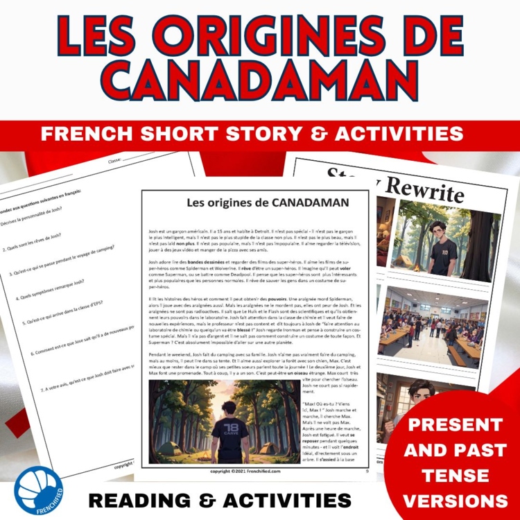 French Superhero Reading Comprehension | Canadaman Story & questions
