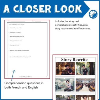 French Superhero Reading Comprehension | Canadaman Story & questions, image 4