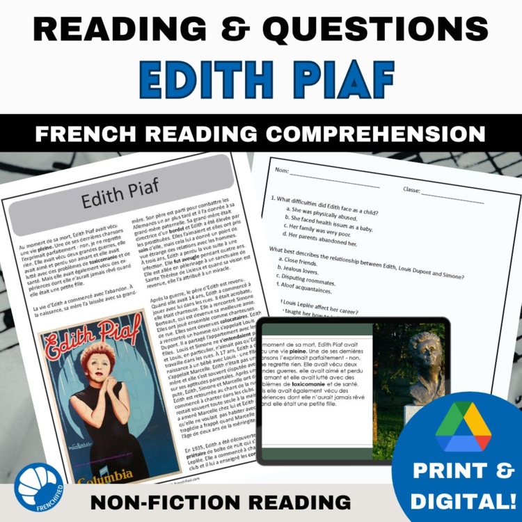 French music reading comprehension and questions Edith Piaf
