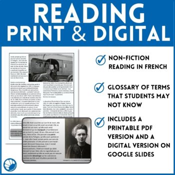 Marie Curie biography French reading comprehension activity and questions, image 3