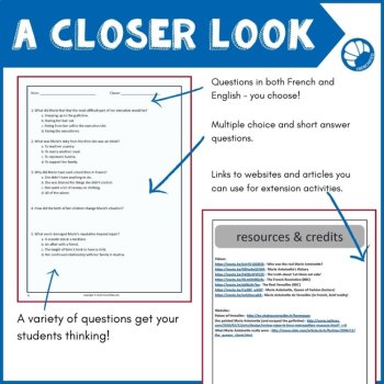Core French reading comprehension activities and questions Marie Antoinette, image 4