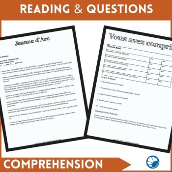 Intermediate French reading Comprehension activity with questions Joan of Arc, image 2