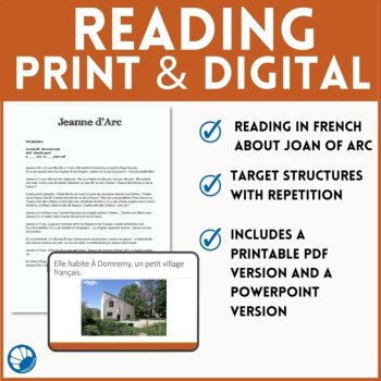 Intermediate French reading Comprehension activity with questions Joan of Arc, image 3
