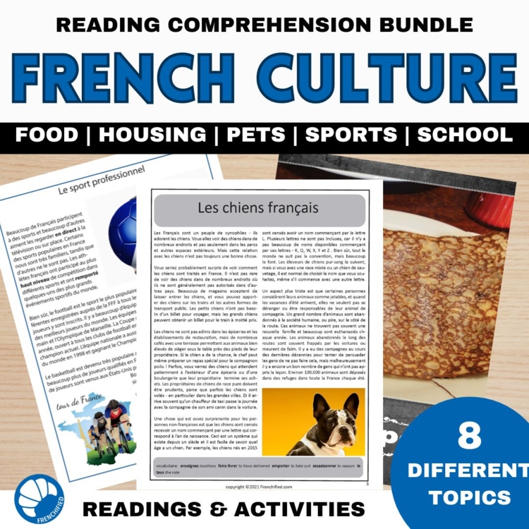French Reading comprehension French culture Foods Travel School Housing Sports