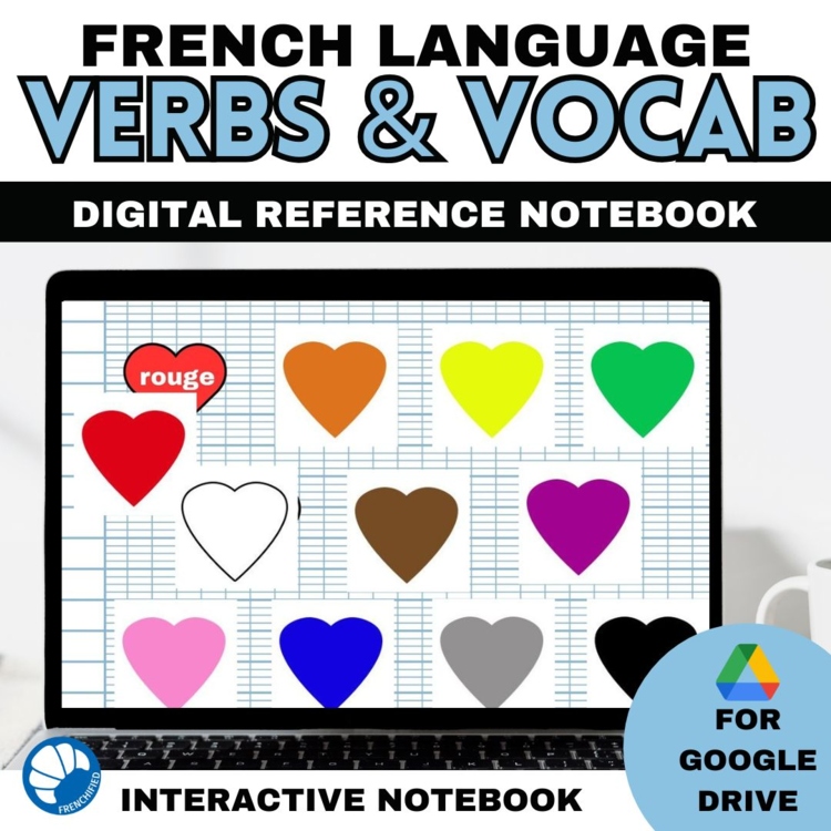 French 1 Digital interactive notebook vocabulary and verbs for Google Drive