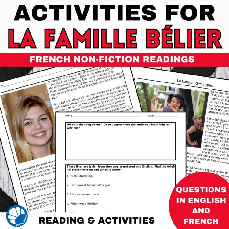 French movie readings and worksheets to accompany La Famille Bélier