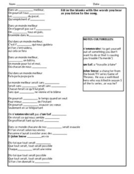 Keen'V Un Monde Meilleur French Music Activities Future Conditional Verbs, image 3