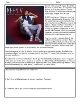Keen'V Un Monde Meilleur French Music Activities Future Conditional Verbs, image 4