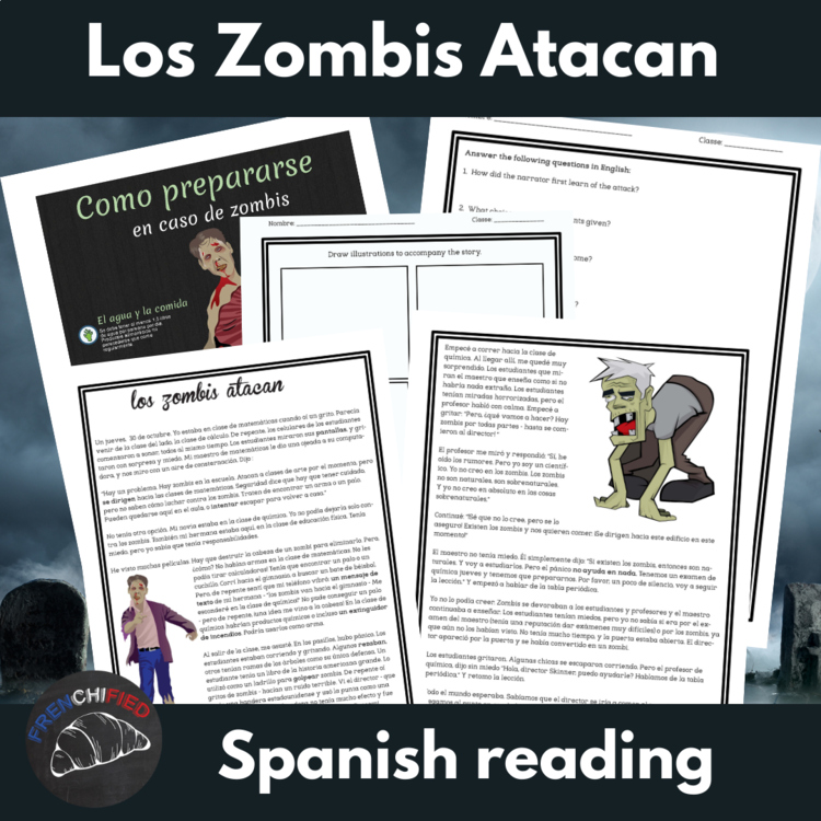Spanish short stories Zombis Atacan Spanish past tense preterito & imperfecto