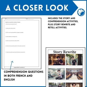 French reading comprehension activities Short Stories with questions sub plans, image 4