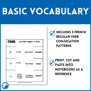 French 1 Interactive Notebook French Regular verb conjugations ER, IR, RE verbs, image 3