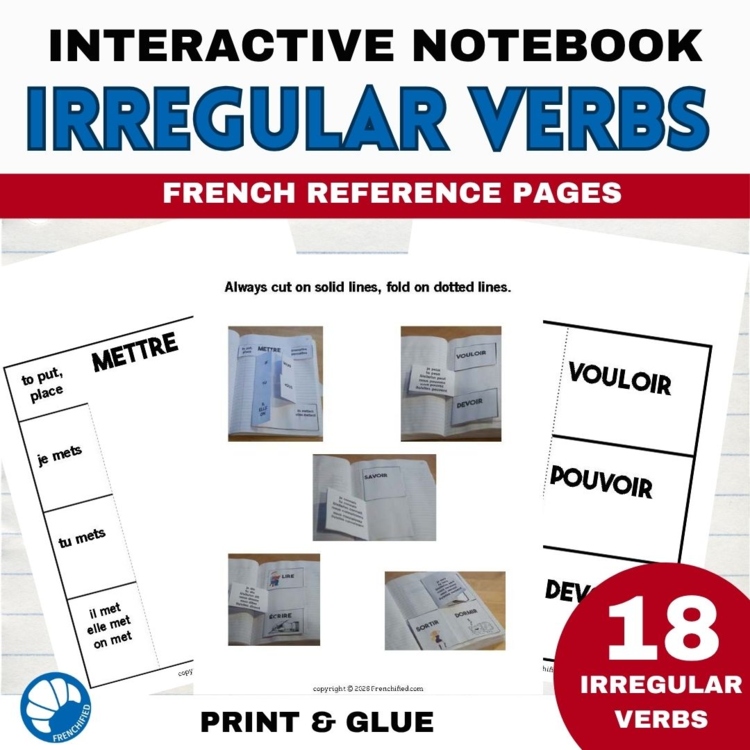 French conjugation Interactive notebook printable pages irregular verbs