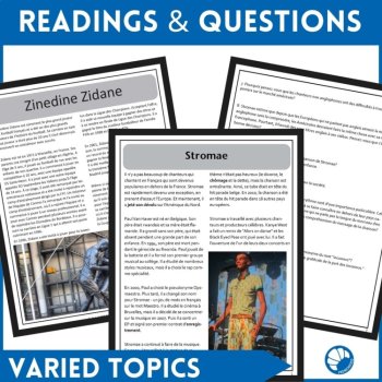 Intermediate French biography reading comprehension activities and questions, image 2