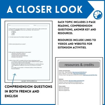 Intermediate French biography reading comprehension activities and questions, image 4