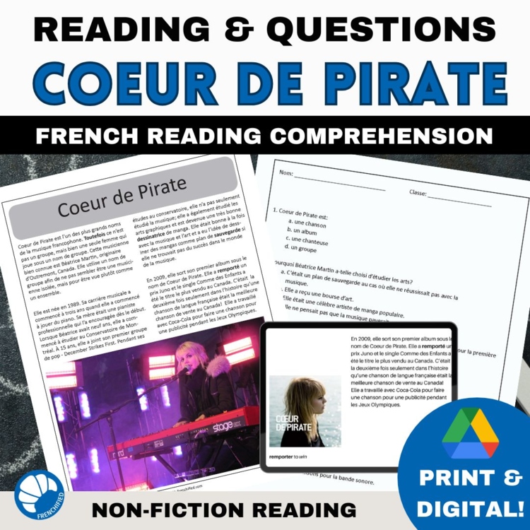 French music reading comprehension and questions Coeur de Pirate