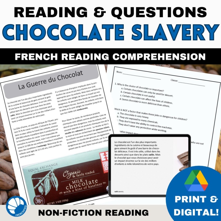 French Reading Passage: Chocolate Controversy Comprehension Activity