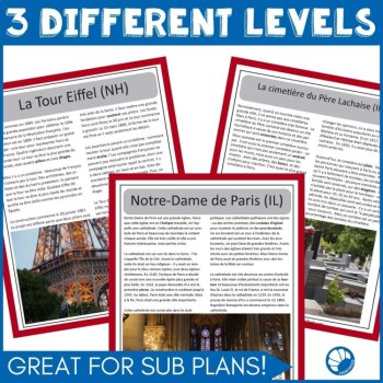 Intermediate French reading comprehension activities 6 Paris monuments/questions, image 2