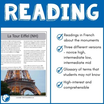 Intermediate French reading comprehension activities 6 Paris monuments/questions, image 3