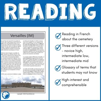 Versailles French Reading Passage and Comprehension Questions for Core French, image 2