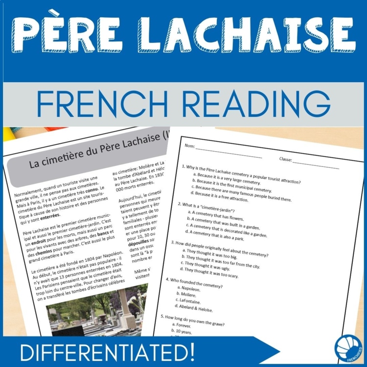 Beginning/Intermediate French reading Comprehension activity Pere Lachaise