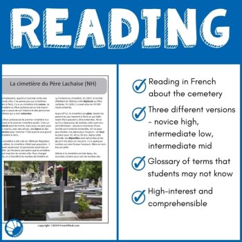 Beginning/Intermediate French reading Comprehension activity Pere Lachaise, image 2