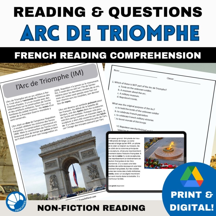 French Language Reading Passage and Questions about the Paris Arc de Triomphe